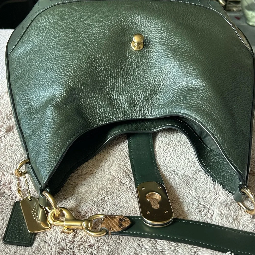 COACH Amber Pebble and Exotic Leather Hobo Shoulder Bag in Ivy